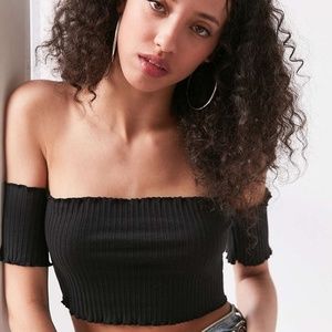 Silence + Noise Riviera Ribbed Off Shoulder Top